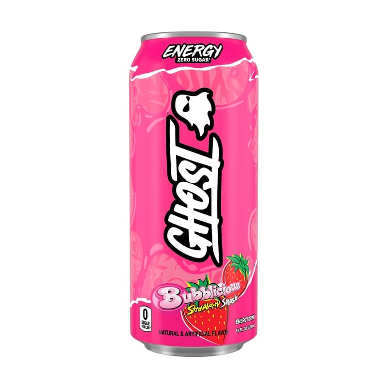 Lata de Ghost Energy x Bubblicious Strawberry Splash